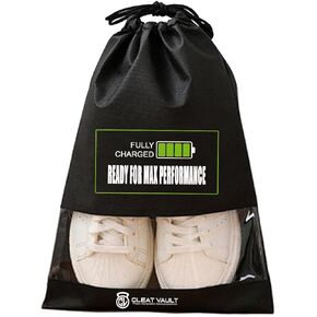 Cleat Vault | High-Performance Sports Travel Shoe Storage Bag w/Motivation (Beast Mode, Black, Small (US Shoe Size Under 6)), CV-FC100