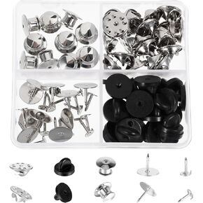 Locking Pin Backs, 70 Pcs Metal Plastic Pin Locks for Enamel Pins, Pin Backings Set Keeper Clasp Replacement with Blank Pins for Hat Pins, Brooch Pins, Lapel Pins, DIY Crafts Making (Black, Silver)