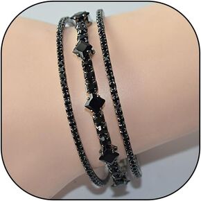 3 Layered Black Crystal Opening Bracelets, Sparkling Multiple Rows Rhinestone Cuff Bracelets, Trendy Statement Jewelry Gifts for Women Teen Girls
