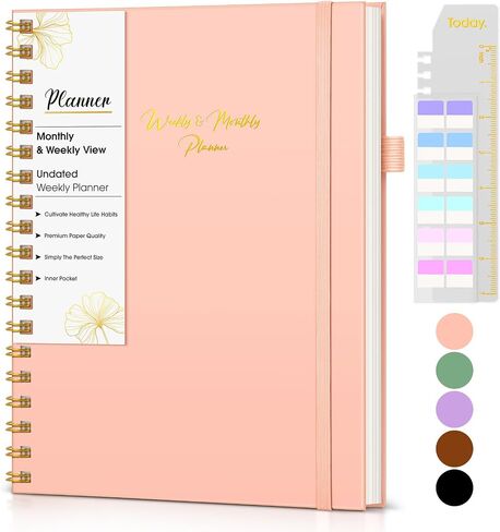 Undated Weekly and Monthly Planner, B5 Large Weekly To Do List Notebook with Goal & Habit Tracker Organizer, Hardcover Spiral Bound Blank Weekly Monthly Planner for Work School Home 7.4" x 9.64" Green in Kuwait