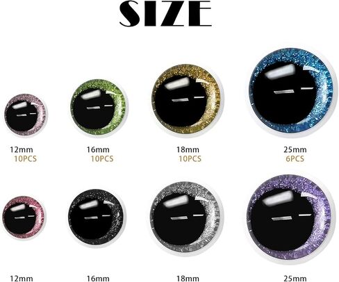 Buyongwant Safety Eyes for Crocheting with Washers, 4 Sizes Amigurumi Eyes 3D Glitter, 72Pcs Moon Stuffed Crochet Eyes for Doll Crafts, Multicolor in Saudi Arabia