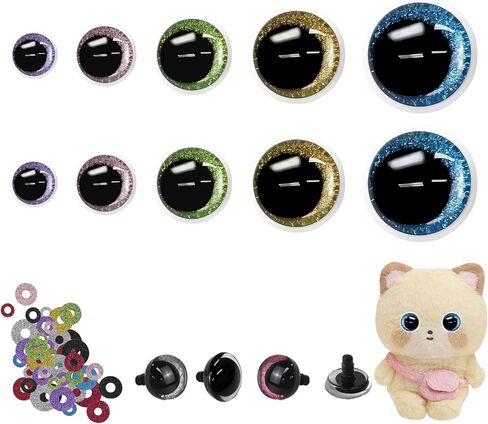 Buyongwant Safety Eyes for Crocheting with Washers, 4 Sizes Amigurumi Eyes 3D Glitter, 72Pcs Moon Stuffed Crochet Eyes for Doll Crafts, Multicolor in Saudi Arabia