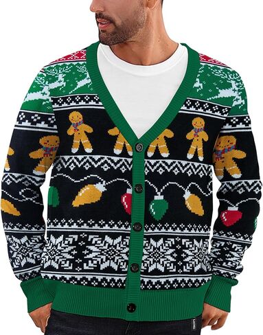 Men's Christmas Cardigan Sweater V Neck Buttons Knitted Cardigans Ugly Xmas Sweater in Kuwait