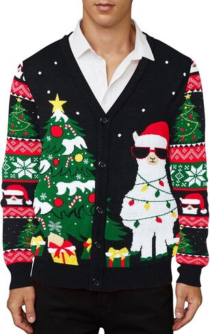 Men's Christmas Cardigan Sweater V Neck Buttons Knitted Cardigans Ugly Xmas Sweater in Kuwait