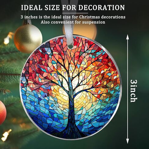 Christmas Ornaments 2024,Double-Sided 3.14In Acrylic Tree of Life Patterns Retro Christmas Tree Ornaments Vintage Style Xmas Pendant Decorative Hanging Decor for Christian Family Friends Present in Saudi Arabia