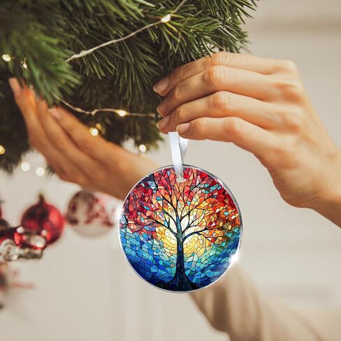 Christmas Ornaments 2024,Double-Sided 3.14In Acrylic Tree of Life Patterns Retro Christmas Tree Ornaments Vintage Style Xmas Pendant Decorative Hanging Decor for Christian Family Friends Present in Saudi Arabia