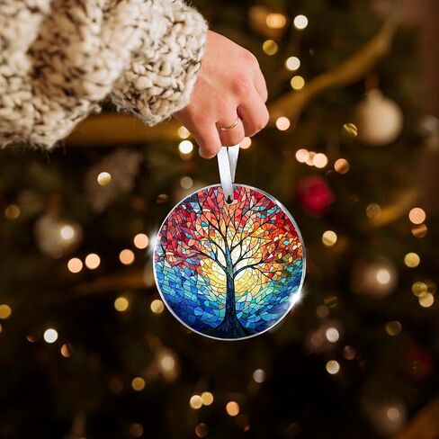 Christmas Ornaments 2024,Double-Sided 3.14In Acrylic Tree of Life Patterns Retro Christmas Tree Ornaments Vintage Style Xmas Pendant Decorative Hanging Decor for Christian Family Friends Present in Saudi Arabia