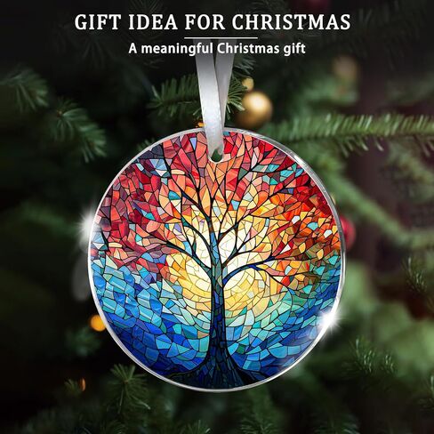 Christmas Ornaments 2024,Double-Sided 3.14In Acrylic Tree of Life Patterns Retro Christmas Tree Ornaments Vintage Style Xmas Pendant Decorative Hanging Decor for Christian Family Friends Present in Saudi Arabia