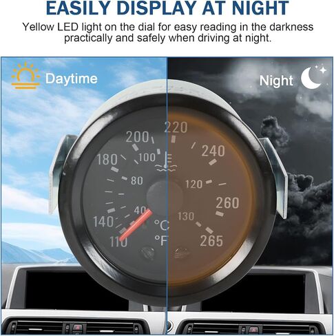 JDMSPEED 2" 52mm Water Temperature Gauge 40-130℃,110-265℉ Water Temp Thermometer Meter Kit DC12V with Sensor NPT 1/2, 1.8m Wire Length in Saudi Arabia