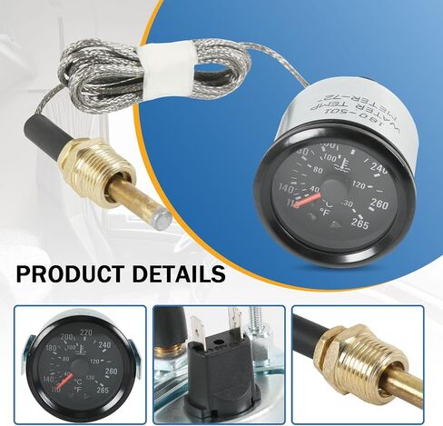 JDMSPEED 2" 52mm Water Temperature Gauge 40-130℃,110-265℉ Water Temp Thermometer Meter Kit DC12V with Sensor NPT 1/2, 1.8m Wire Length in Saudi Arabia