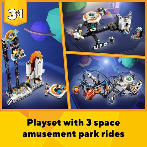 LEGO Creator 3 in 1 Space Roller Coaster Building Toy Set Featuring a Roller Coaster, Drop Tower, Carousel and 5 Minifigures, Rebuildable Amusement Park for Kids Ages 9+, 31142 in Saudi Arabia