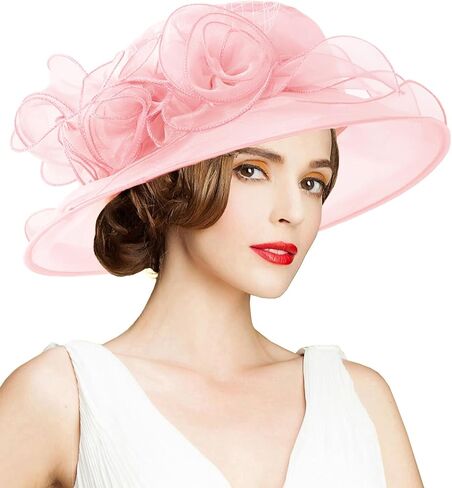 Women's Kentucky Derby Church Dress Hat Wide Brim Leaf Flower Bridal Shower Hat in Kuwait