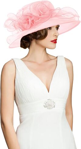 Women's Kentucky Derby Church Dress Hat Wide Brim Leaf Flower Bridal Shower Hat in Kuwait