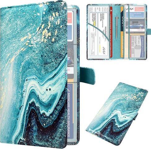 DMLuna Car Registration and Insurance Holder, Folio Leather Vehicle Card Document Glove Box Organizer, Auto Truck Compartment Accessories for Essential Information, Driver License Cards, Glitter Rose in Saudi Arabia
