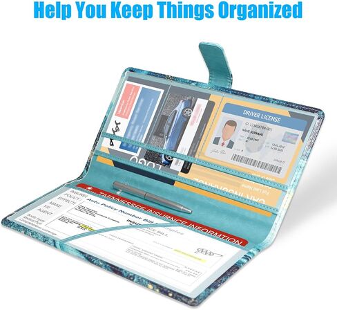 DMLuna Car Registration and Insurance Holder, Folio Leather Vehicle Card Document Glove Box Organizer, Auto Truck Compartment Accessories for Essential Information, Driver License Cards, Glitter Rose in Saudi Arabia