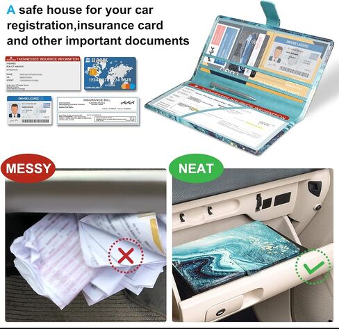 DMLuna Car Registration and Insurance Holder, Folio Leather Vehicle Card Document Glove Box Organizer, Auto Truck Compartment Accessories for Essential Information, Driver License Cards, Glitter Rose in Saudi Arabia