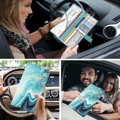 DMLuna Car Registration and Insurance Holder, Folio Leather Vehicle Card Document Glove Box Organizer, Auto Truck Compartment Accessories for Essential Information, Driver License Cards, Glitter Rose in Saudi Arabia