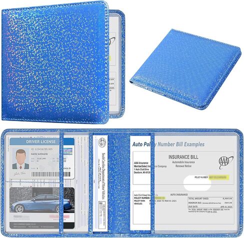 DMLuna Car Registration and Insurance Holder, Folio Leather Vehicle Card Document Glove Box Organizer, Auto Truck Compartment Accessories for Essential Information, Driver License Cards, Glitter Rose in Saudi Arabia