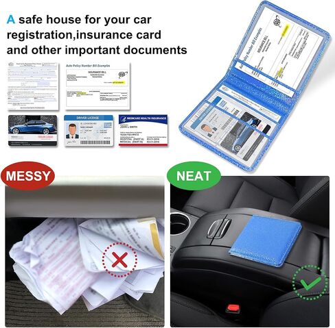 DMLuna Car Registration and Insurance Holder, Folio Leather Vehicle Card Document Glove Box Organizer, Auto Truck Compartment Accessories for Essential Information, Driver License Cards, Glitter Rose in Saudi Arabia
