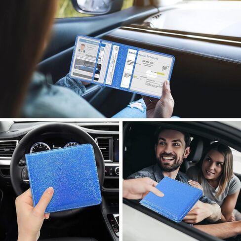 DMLuna Car Registration and Insurance Holder, Folio Leather Vehicle Card Document Glove Box Organizer, Auto Truck Compartment Accessories for Essential Information, Driver License Cards, Glitter Rose in Saudi Arabia