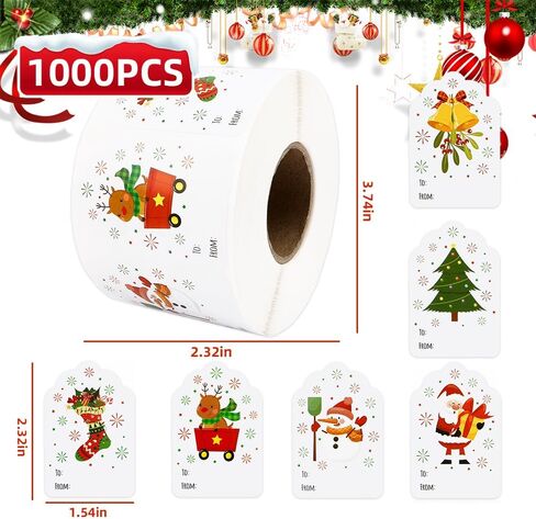 500 Pcs Christmas Gift Tags - Christmas Labels Stickers, Self Adhesive Christmas Name Tag Stickers for Presents, Christmas Gift Labels, to and from Christmas Tags Xmas Santa Holiday Decor in Saudi Arabia