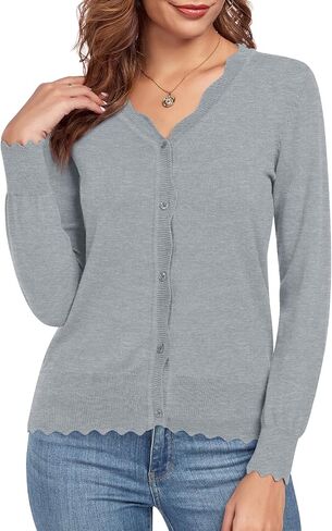 syoss Women's Long Sleeve V-Neck Cardigan Knit Button Down Shrugs Sweater in Kuwait