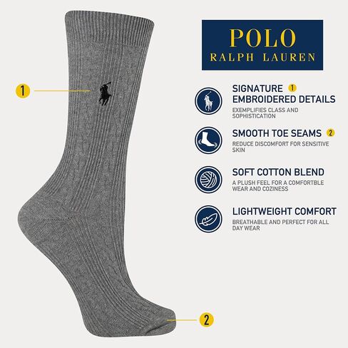 POLO RALPH LAUREN Women's Classic Cable Crew Socks-3 Pair Pack-Soft Cotton Comfort in Saudi Arabia