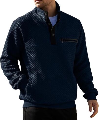 LBL Leading the Better Life Mens Sweatshirt Fashion Stand Collar Button Pullover Sweatshirts with Pockets in Kuwait