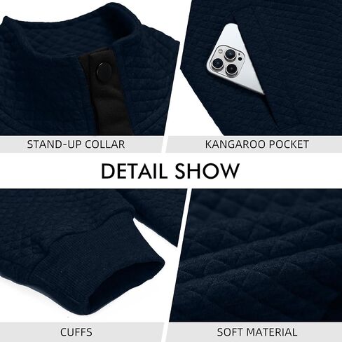 LBL Leading the Better Life Mens Sweatshirt Fashion Stand Collar Button Pullover Sweatshirts with Pockets in Kuwait