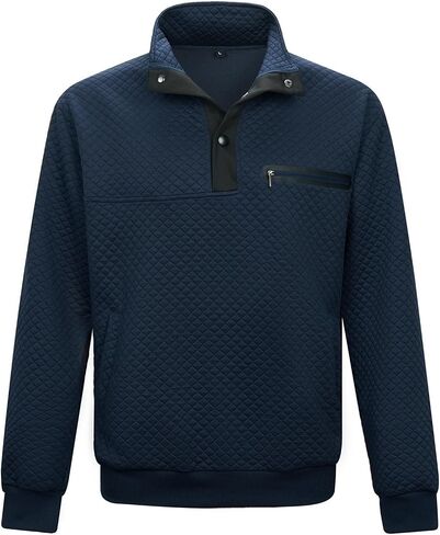LBL Leading the Better Life Mens Sweatshirt Fashion Stand Collar Button Pullover Sweatshirts with Pockets in Kuwait