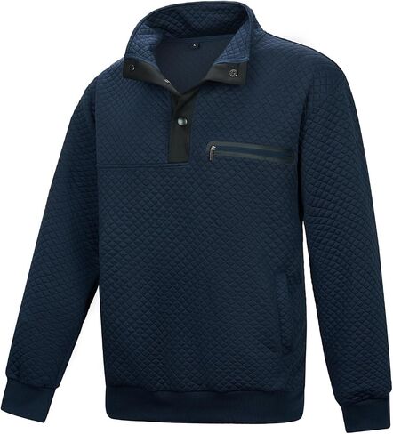 LBL Leading the Better Life Mens Sweatshirt Fashion Stand Collar Button Pullover Sweatshirts with Pockets in Kuwait