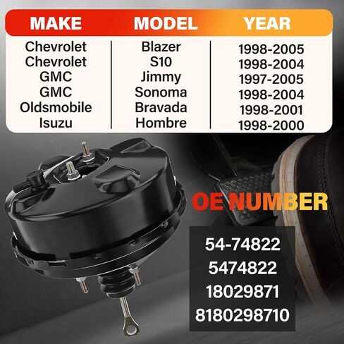 54-74822 Vacuum Power Brake Booster Fit for Chevy S10 Blazer for GMC Jimmy Sonoma for Isuzu Hombre for Oldsmobile Bravada 18029871, 8180298710 in Saudi Arabia