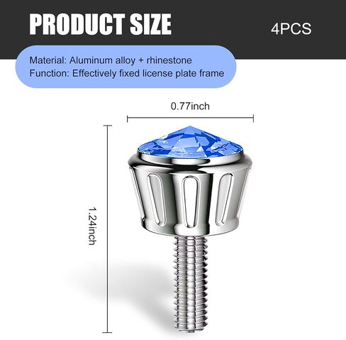 4 PCS Car License Plate Tray Fixing Bolts, Aluminum License Plate Frame Decorative Screws, Crystal Diamond Car Anti-Theft Screw Caps, Universal for Most Cars (Blue) in Saudi Arabia