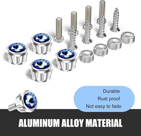 4 PCS Car License Plate Tray Fixing Bolts, Aluminum License Plate Frame Decorative Screws, Crystal Diamond Car Anti-Theft Screw Caps, Universal for Most Cars (Blue) in Saudi Arabia