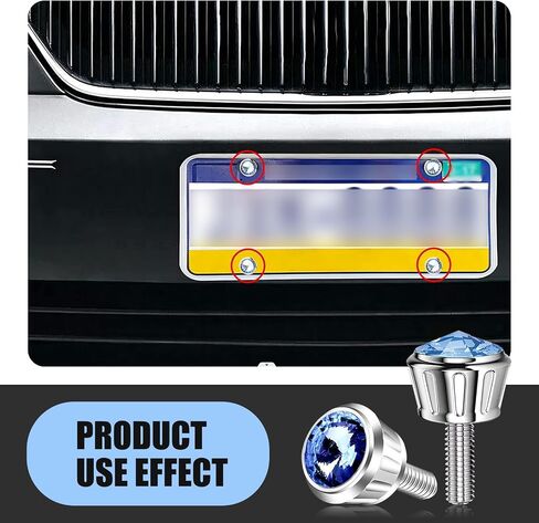 4 PCS Car License Plate Tray Fixing Bolts, Aluminum License Plate Frame Decorative Screws, Crystal Diamond Car Anti-Theft Screw Caps, Universal for Most Cars (Blue) in Saudi Arabia