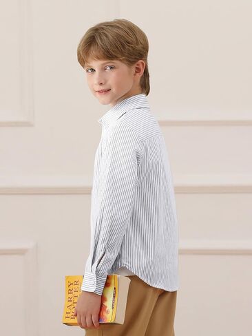 Haloumoning Boys Button Down Shirt Kids Long Sleeve Striped Collared Tshirts Fall Tops Tees 5-14Y in Saudi Arabia