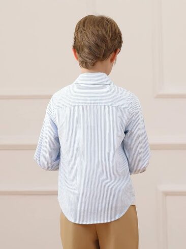 Haloumoning Boys Button Down Shirt Kids Long Sleeve Striped Collared Tshirts Fall Tops Tees 5-14Y in Saudi Arabia