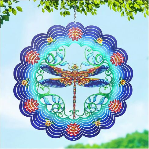 Dragonfly Wind Spinners Dragonfly Gifts for Women/Men 12 inch 3D Stainless Steel Hanging Wind Spinner Metal Wind Catchers Kinetic Sculpture for Indoor/Outdoor Decor, Yard Art, Garden Decorations in Kuwait
