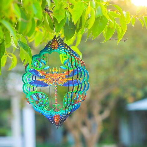 Dragonfly Wind Spinners Dragonfly Gifts for Women/Men 12 inch 3D Stainless Steel Hanging Wind Spinner Metal Wind Catchers Kinetic Sculpture for Indoor/Outdoor Decor, Yard Art, Garden Decorations in Kuwait