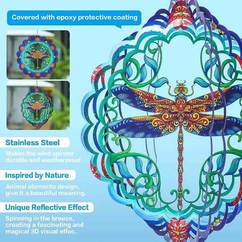 Dragonfly Wind Spinners Dragonfly Gifts for Women/Men 12 inch 3D Stainless Steel Hanging Wind Spinner Metal Wind Catchers Kinetic Sculpture for Indoor/Outdoor Decor, Yard Art, Garden Decorations in Kuwait