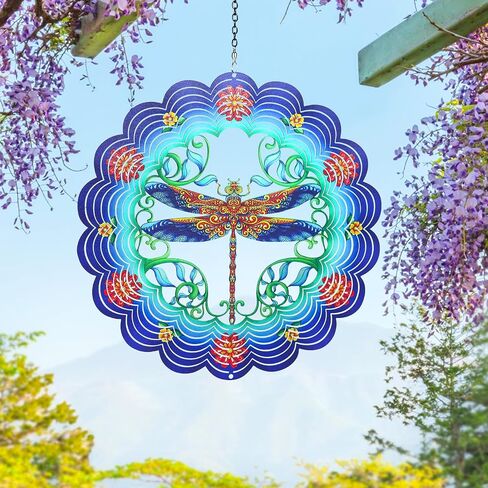 Dragonfly Wind Spinners Dragonfly Gifts for Women/Men 12 inch 3D Stainless Steel Hanging Wind Spinner Metal Wind Catchers Kinetic Sculpture for Indoor/Outdoor Decor, Yard Art, Garden Decorations in Kuwait