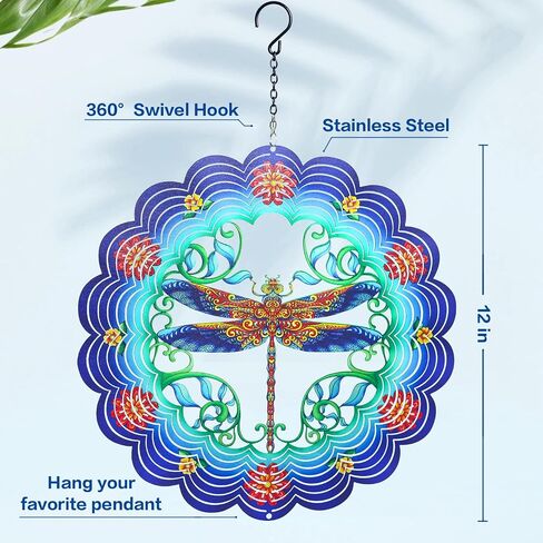 Dragonfly Wind Spinners Dragonfly Gifts for Women/Men 12 inch 3D Stainless Steel Hanging Wind Spinner Metal Wind Catchers Kinetic Sculpture for Indoor/Outdoor Decor, Yard Art, Garden Decorations in Kuwait
