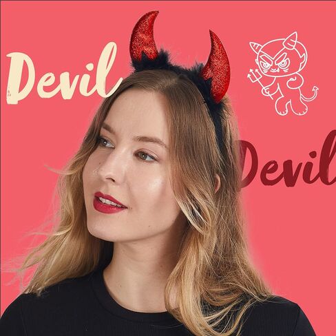 إبداعات Spooktacular Halloween Devil Horns Headband Red Demon Headwear، إكسسوارات تنكرية للأطفال الفتيات النساء هدايا حفلات الهالوين، أزياء تنكرية in Saudi Arabia