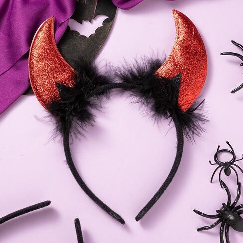 إبداعات Spooktacular Halloween Devil Horns Headband Red Demon Headwear، إكسسوارات تنكرية للأطفال الفتيات النساء هدايا حفلات الهالوين، أزياء تنكرية in Saudi Arabia