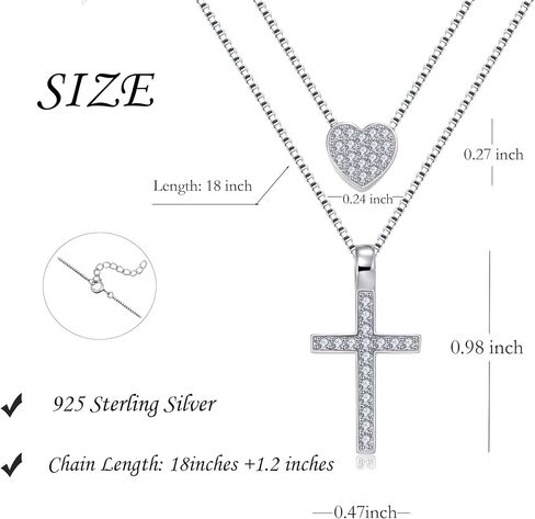 Layered Necklace 925 Sterling Silver Love Heart Cross Multilayer Adjustable Y Layered Chain Pendant Necklaces Jewelry for Women in Kuwait