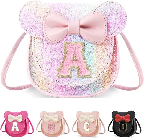 Toddler Purse Girl Wallet for Kids 2 3 4 5 6 7 8 9 Year Old Birthday Gifts,Cute Mouse Ear Bow Crossbody Shoulder Purse,Personalized Initial Toddler Purse Wallet Gifts for Little Girl (glitter pink_A) in Kuwait