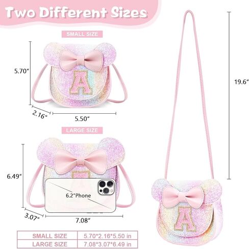 Toddler Purse Girl Wallet for Kids 2 3 4 5 6 7 8 9 Year Old Birthday Gifts,Cute Mouse Ear Bow Crossbody Shoulder Purse,Personalized Initial Toddler Purse Wallet Gifts for Little Girl (glitter pink_A) in Kuwait