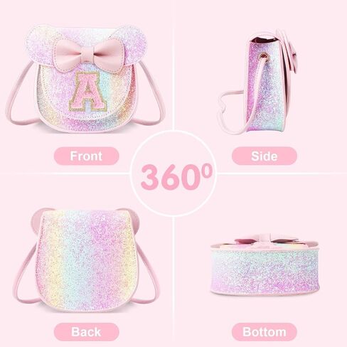 Toddler Purse Girl Wallet for Kids 2 3 4 5 6 7 8 9 Year Old Birthday Gifts,Cute Mouse Ear Bow Crossbody Shoulder Purse,Personalized Initial Toddler Purse Wallet Gifts for Little Girl (glitter pink_A) in Kuwait