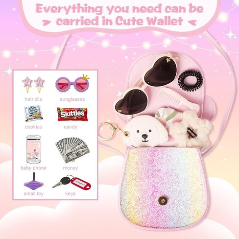 Toddler Purse Girl Wallet for Kids 2 3 4 5 6 7 8 9 Year Old Birthday Gifts,Cute Mouse Ear Bow Crossbody Shoulder Purse,Personalized Initial Toddler Purse Wallet Gifts for Little Girl (glitter pink_A) in Kuwait