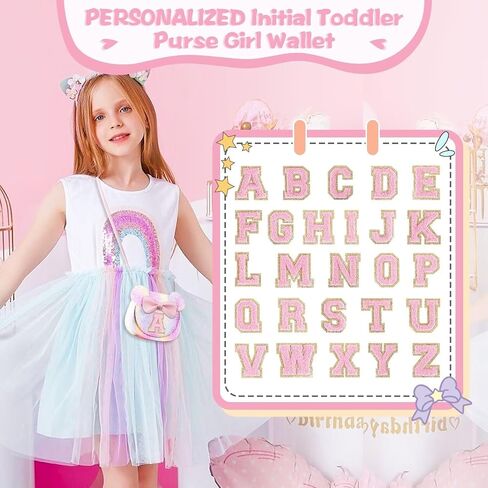 Toddler Purse Girl Wallet for Kids 2 3 4 5 6 7 8 9 Year Old Birthday Gifts,Cute Mouse Ear Bow Crossbody Shoulder Purse,Personalized Initial Toddler Purse Wallet Gifts for Little Girl (glitter pink_A) in Kuwait